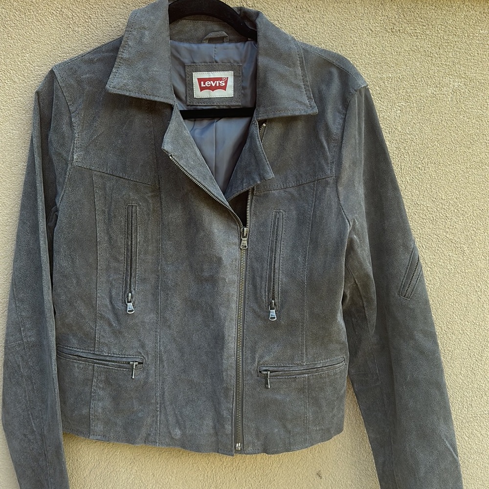 Levi’s 🔥 Women’s Grey Suede Leather Motorcycle Biker Moto Jacket Sz L